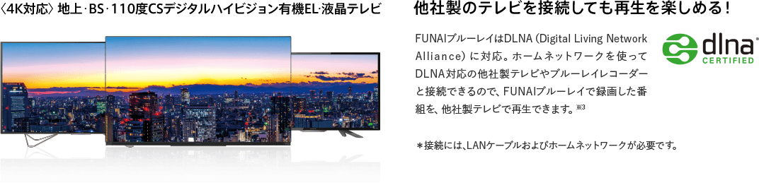 〈4K対応〉地上・BS・110度CSデジタルハイビジョン有機EL・液晶テレビ 他社製のテレビを接続しても再生を楽しめる!