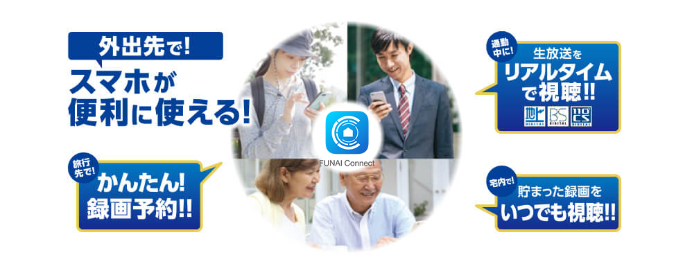 外出先で!スマホが便利に使える!生放送をリアルタイムで視聴!!かんたん!録画予約!貯まった録画をいつでも視聴!