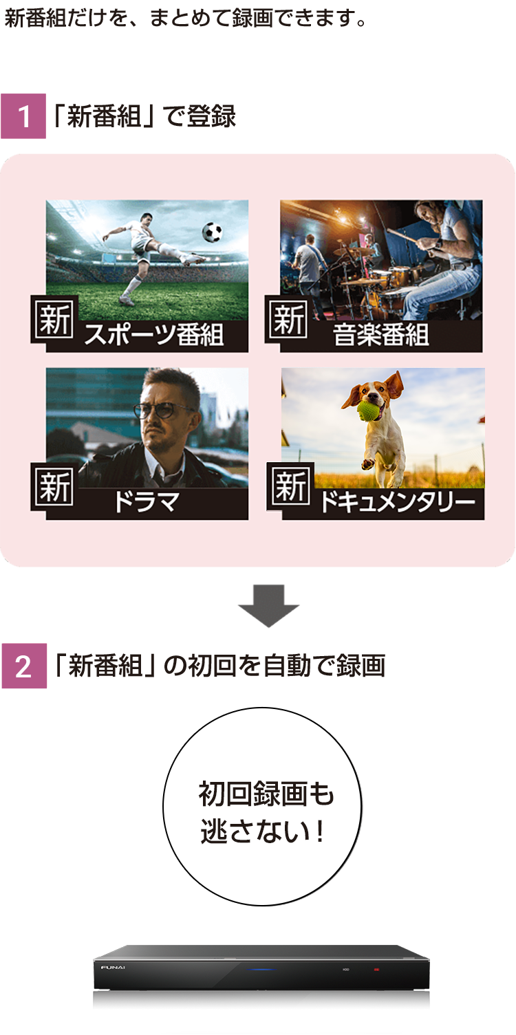 新番組だけを、まとめて録画できます。
